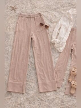 Free People FP Beach Knit Lounge Pants XS Blush Wide Leg Coastal Chic